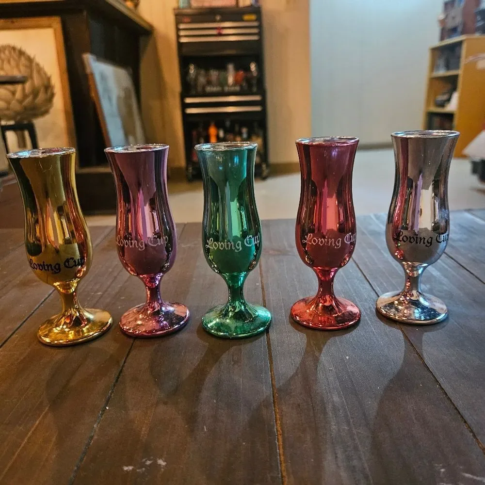 Royal Caribbean Crown & Anchor Metallic Pedestal Loving Cup Shot Glass Lot Of 5